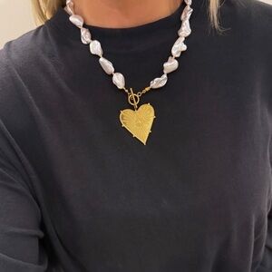 Gold Heart Pearl Necklace